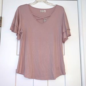 Blush Pink Flutter Sleeve Top L